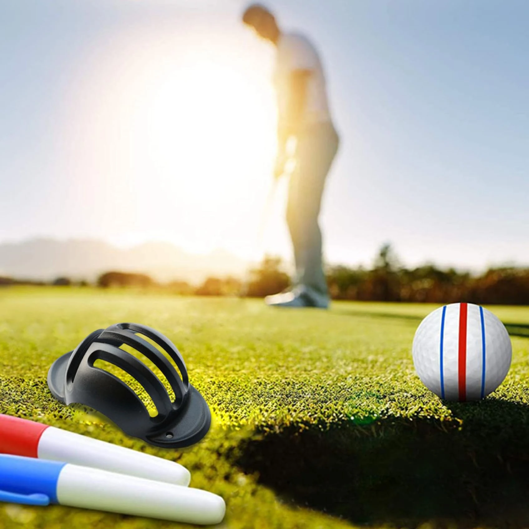 Golf Ball Line Marker Template With 2 Color Marking Pen Golf Ball Alignment Drawing Tool For Golf Training Practice