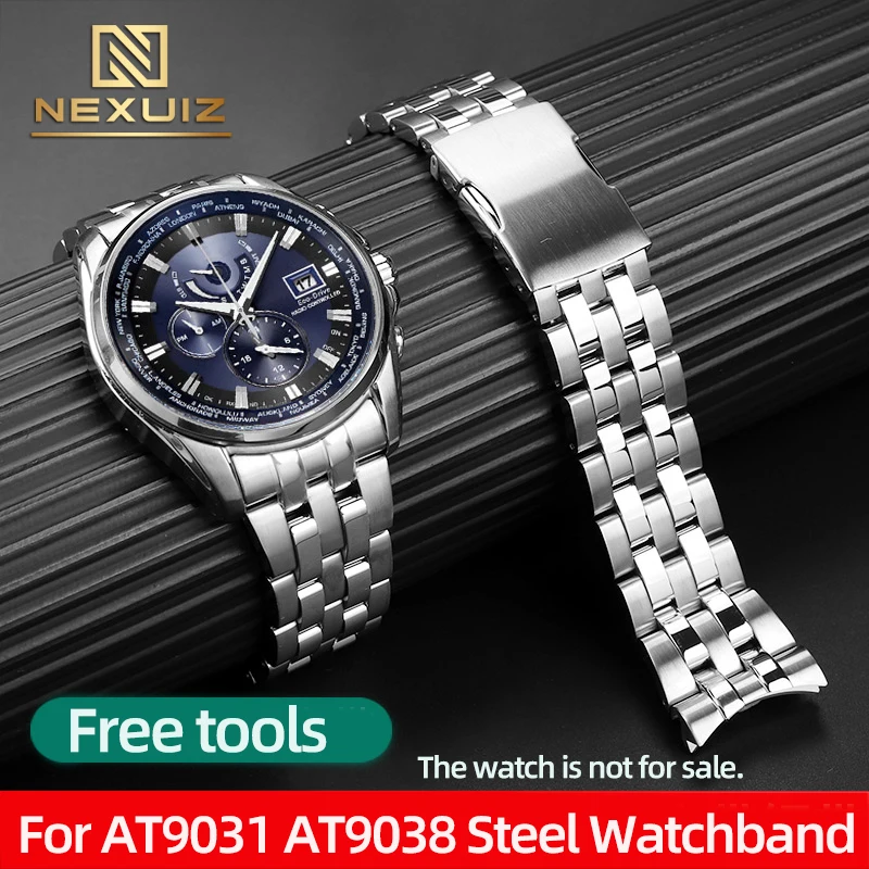 

For Citizen AT9031/AT9036/AT9037/AT9038/AT9010 AT9018-00E Precision Steel Strap 23mm Arc-shaped Interface Watch Chain Watchband