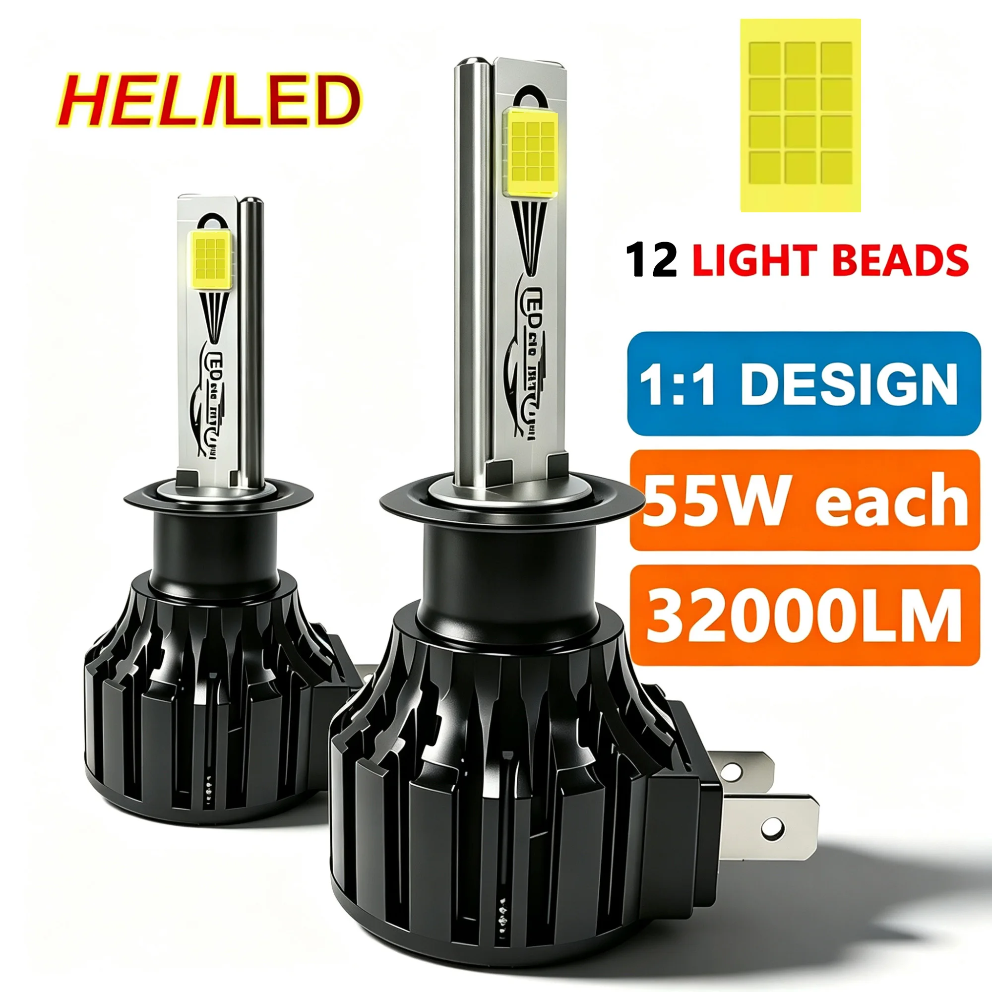 55W each H7 H11 LED Headlight Bulb H8 H9 9005 HB3 9006 HB4 9012 32000LM Auto Retrofit Kits Moto Lamp 6000K 12V Plug and Play