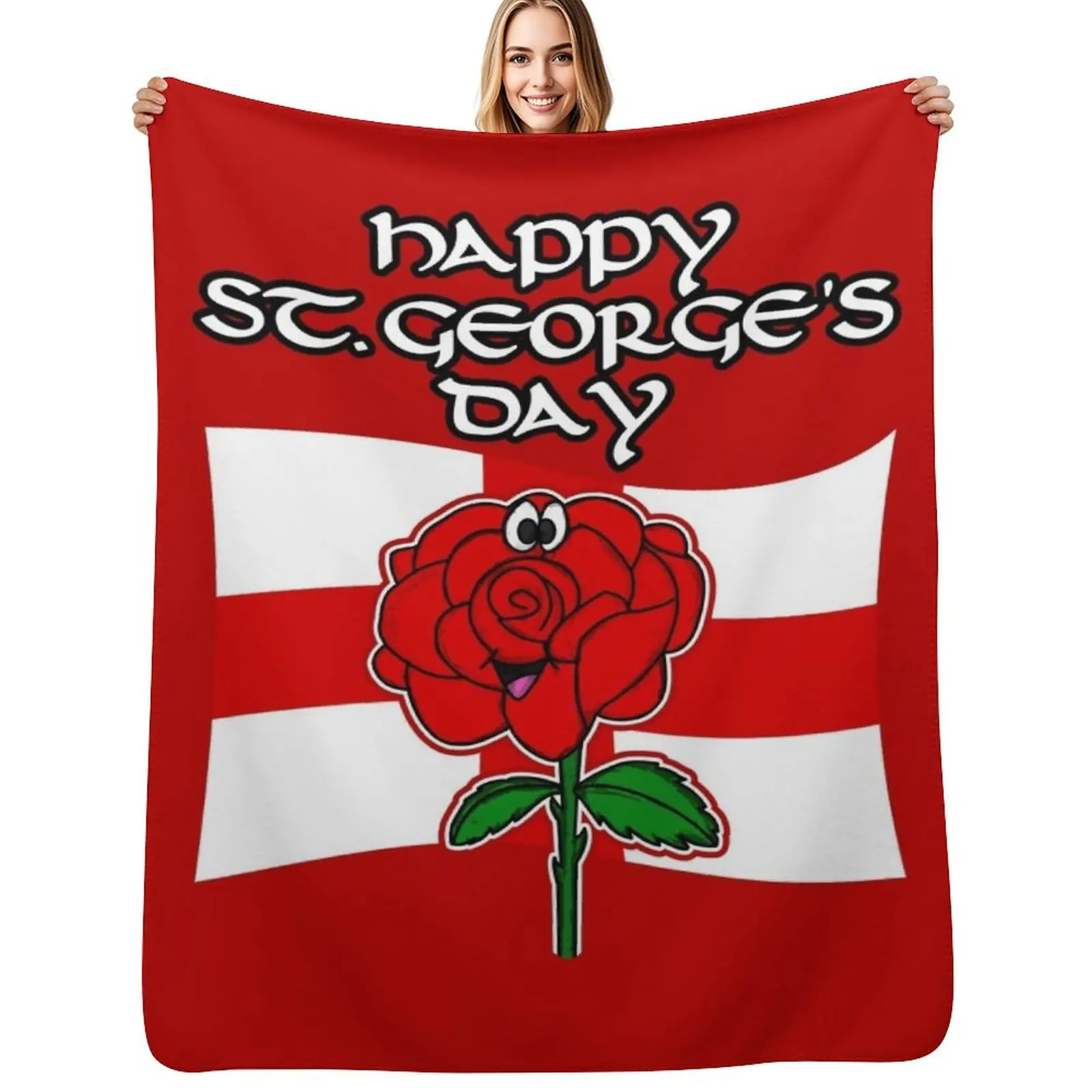 Happy St. George's Day Rose England English Flag Throw Blanket Warm Cozy Throw Blanket for Living Room Couch