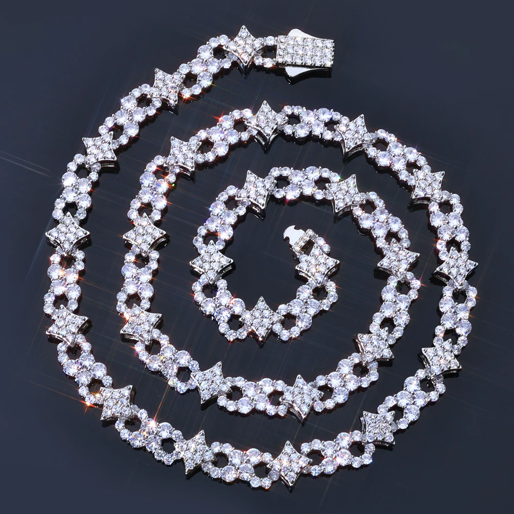 HHIOK Custom 12mm Iced Infinite Four Corner Star Chain 5A Cubic Zirconia Shiny Hip Hop Style Jewelry Necklace For Men and Women