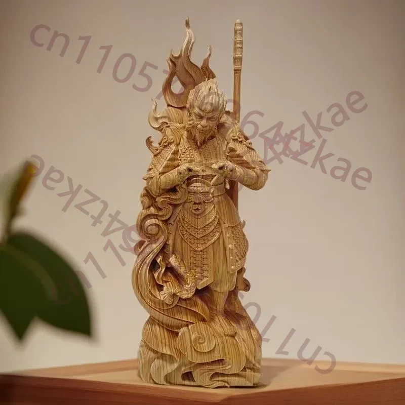 Wood Carving Battle Buddha Sun Wukong Sculptures And Figurines Black Mythical Figures Home Room Office Wealth Luck Decor