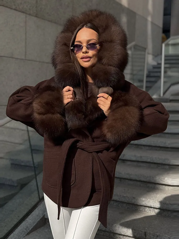 Elegantní dámský kabát s umělou kožešinou a patchworkem, šněrovací, zahušťující, dámské kabáty, podzim/zima 2025, elegantní dámské pouliční teplé svrchní oblečení - náhled 2