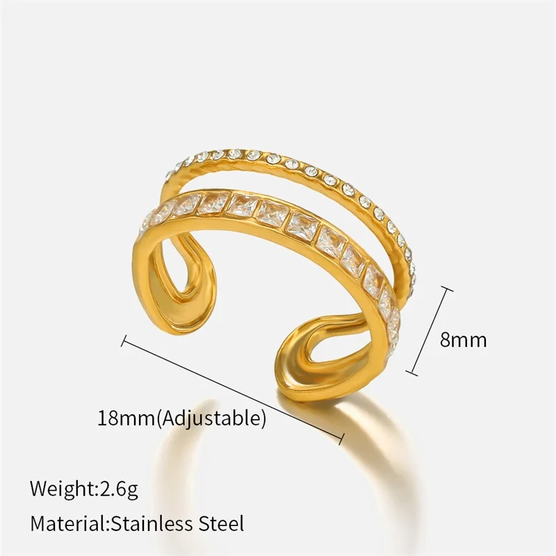 GANPUP 316L Edelstahl Exquisite Minimalistische Zirkonia Offenen Ring Frauen Chic Mode Goldene Wasserdichte Finger Schmuck – Detail 2