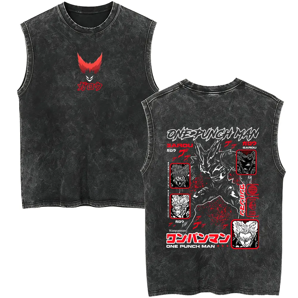 Anime One Punch Man Garou Vintage Washed Tank Tops Manga Harajuku Cosplay Sleeveless Vest Men Women Fashion Oversized Streetwear
