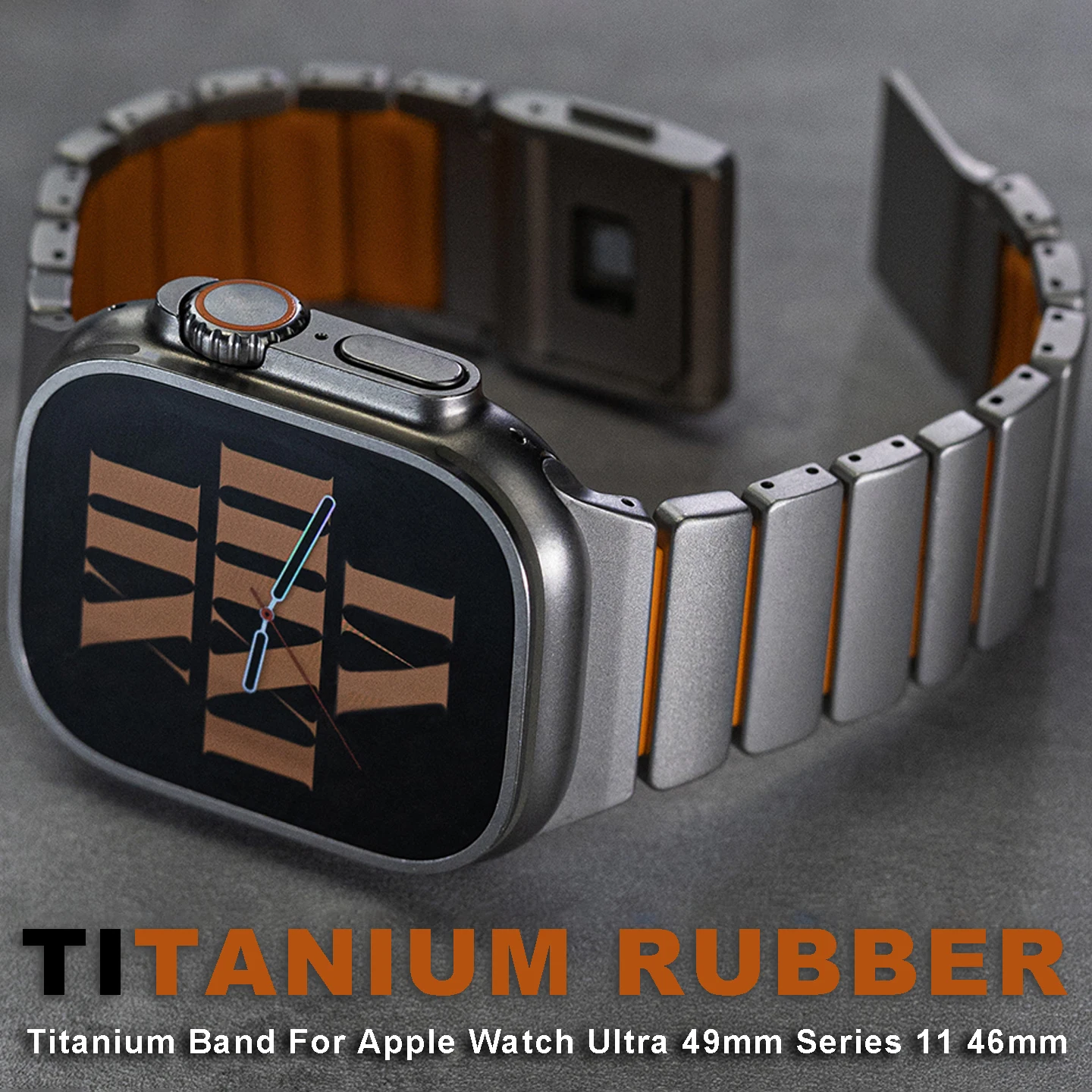 

Magnetic Titanium+Rubber Bracelet for Apple Watch Ultra 3 2 49mm 46mm 45mm 44mm Luxury Strap for Series 11 10 9 8 7 6 SE Band