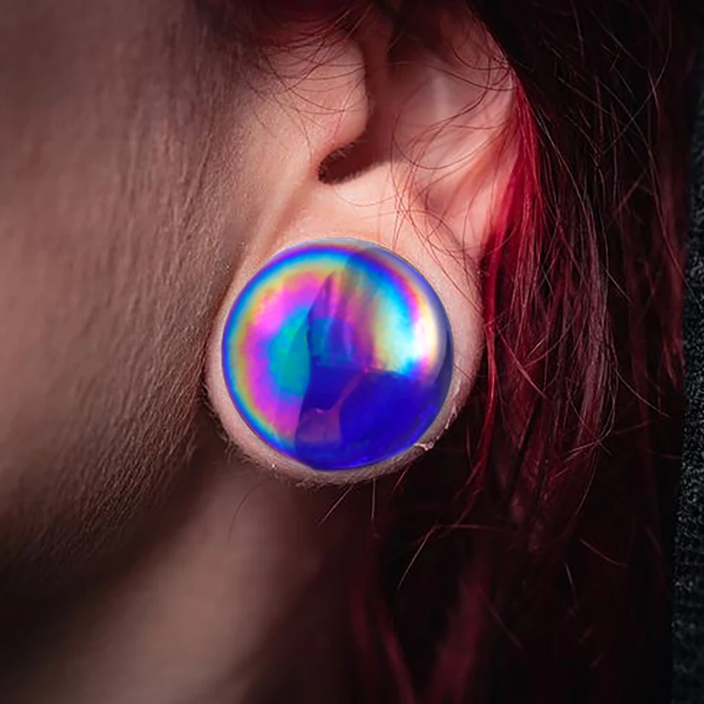 2 قطعة التابوت الأسود والجمجمة متوهج الأذن الأنفاق المقابس قوس قزح جولة المتوسع نقالات الأذن مقاييس ثقب مجوهرات للجسم