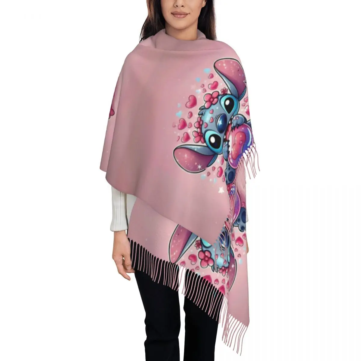 

Роскошный шарф с кисточками в стиле аниме «Лило и Стич», женский зимний теплый платок, женские кавайные шарфы с героями мультфильмов