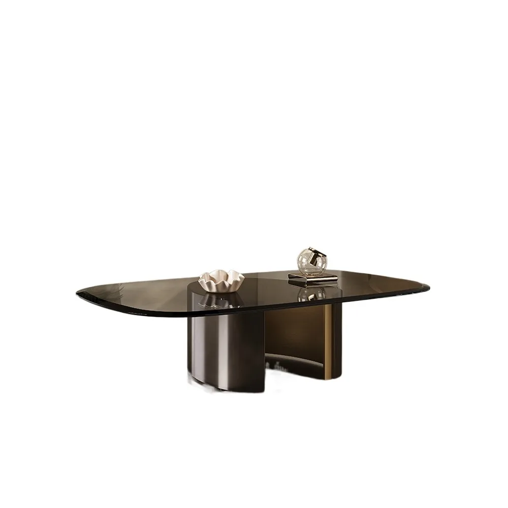 

Italian light luxury stainless steel coffee table, modern creative round glass sofa tea table