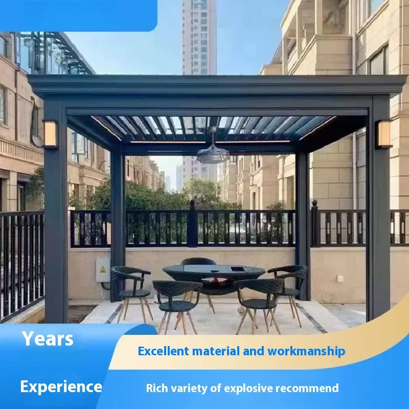 Modern Aluminium Louvre Roof Bioclimatic Pergola for Sunshade Electric Outdoor Garden Canopy Arches Rainproof Gazebo Alloy Court