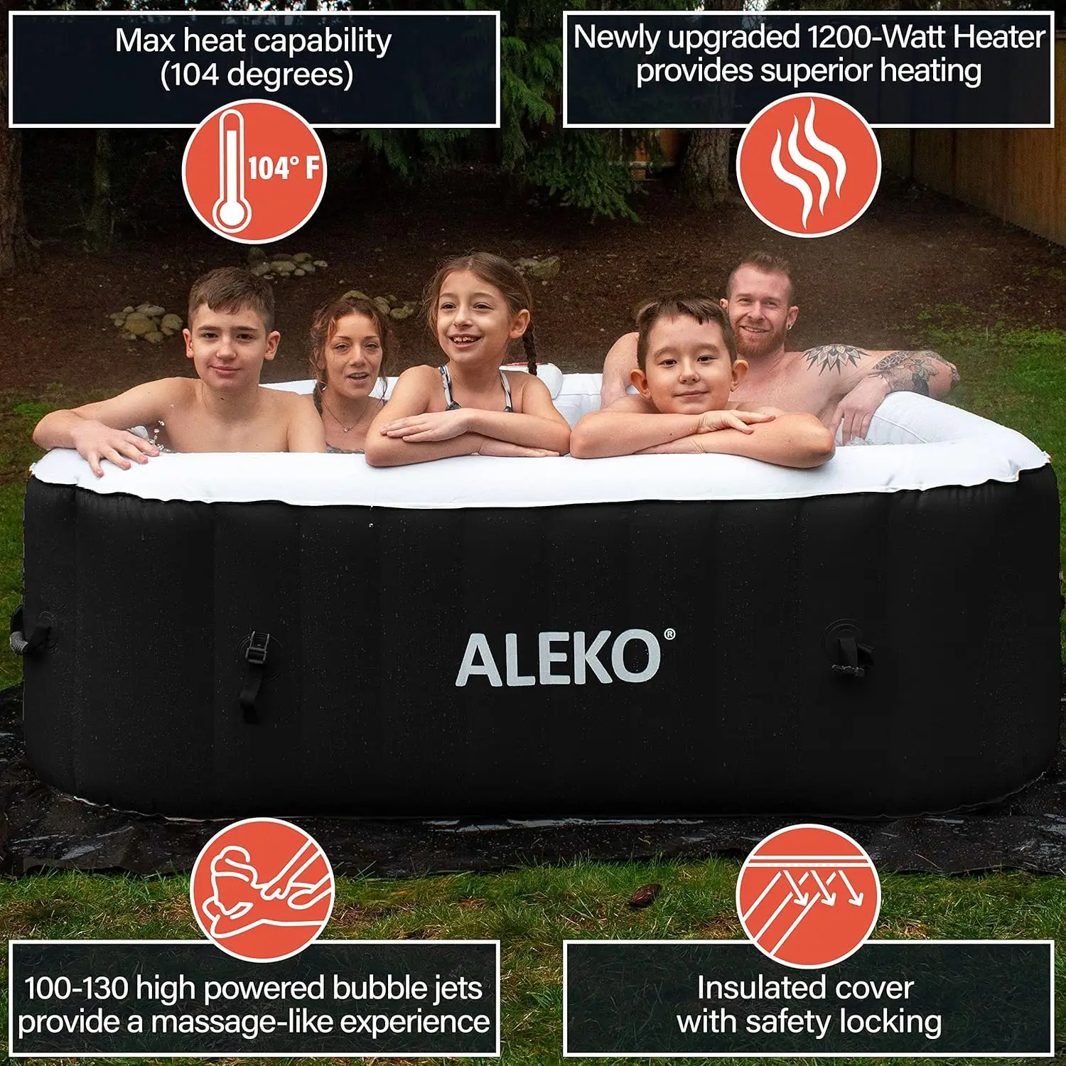 Inflatable Hot Tub Spa | Personal High Powered Jetted Bubble | 265 Gallon | Black | HTISQ6GYBK