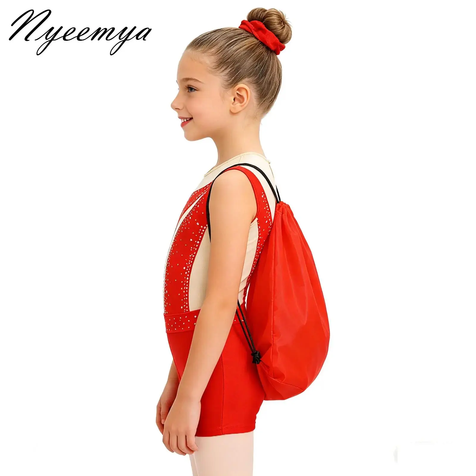 

Teens Girls Gymnastics Leotard Ballet Jersey Ballerina Dance Performance Costume with Shorts Hairband Bag Acrobatics Clothes Set
