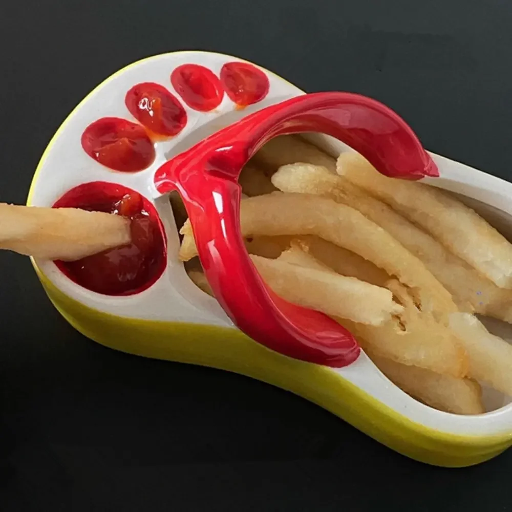 

Novel French Fries Plate Creative Funny Slipper Shaped Ceramic Food Boats French Fry Cup Holder For Restaurant Party Home