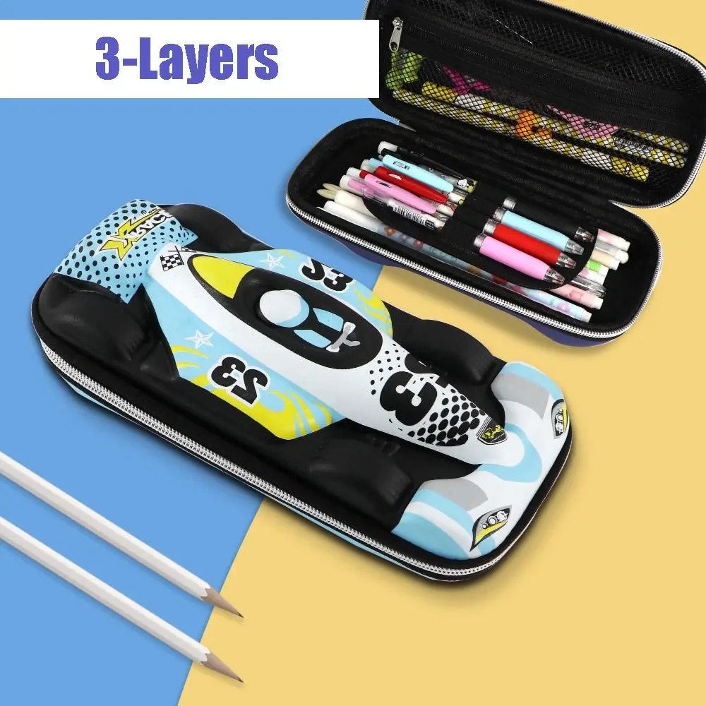 3D Stereo Racing Car Stationery Box, Pencil Case, Multi-Function Storage Organizer, Boy Gift, 3 Camadas
