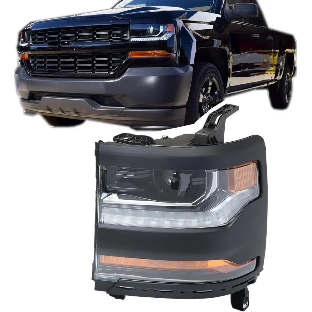 Headlight Assembly, Compatible Replacement for Chevy Silverado 1500 2016-2019 [HID/Xenon Model] w/DRL Projector Headlamp for Dri
