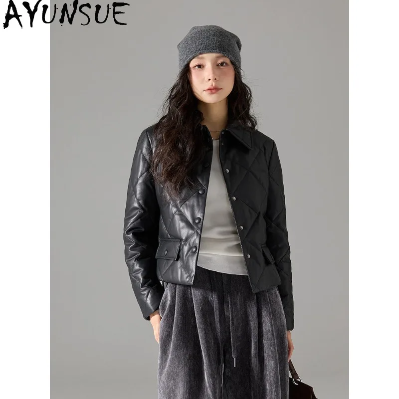 AYUNSUE Real Leather Down Jackets for Woman 2026 Winter Warm Commute Outerwear Sheepskin Short Jacket Woman Clothes Ropa Mujer
