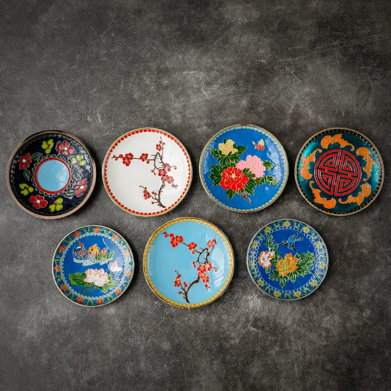 Heat Proof Tea Cup Coaster Ceremony Saucer Enamel Color Copper Bearing Tea Matt Cute Coasters Colour Enamel Cup Holder