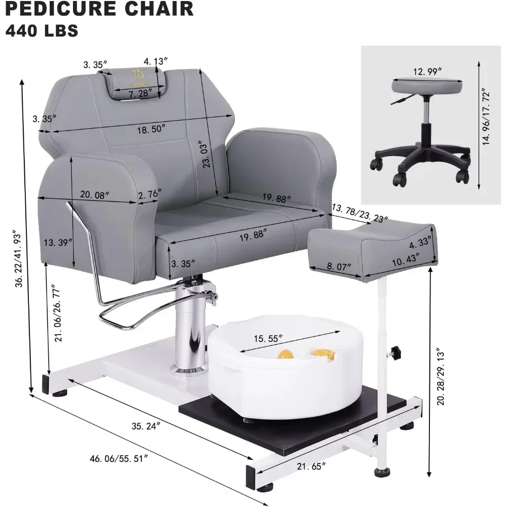 Pedicure Chairs No Plumbing with Foot Massage Basin, Hydraulic Adjustable Pedicure Chair, 360° Rotation Pedicure Chairs