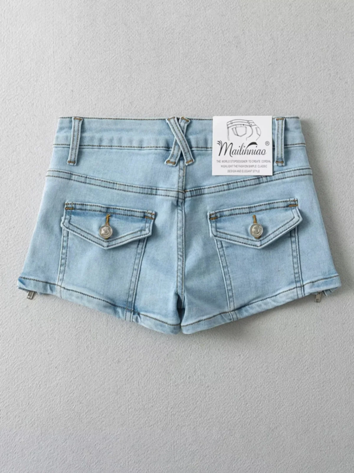 Sexy Slim Fit  Shorts Women's Low Waist Denim Shorts with Side Zipper And Slit Summer Cotton Stretch Denim Shorts