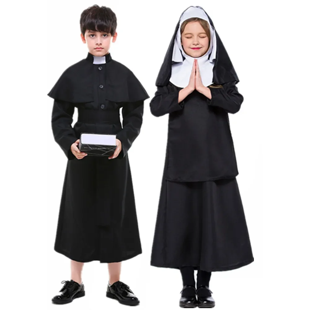 

Child Cosplay Priest Nun Costume Traditional Medieval Religious Fancy Dress