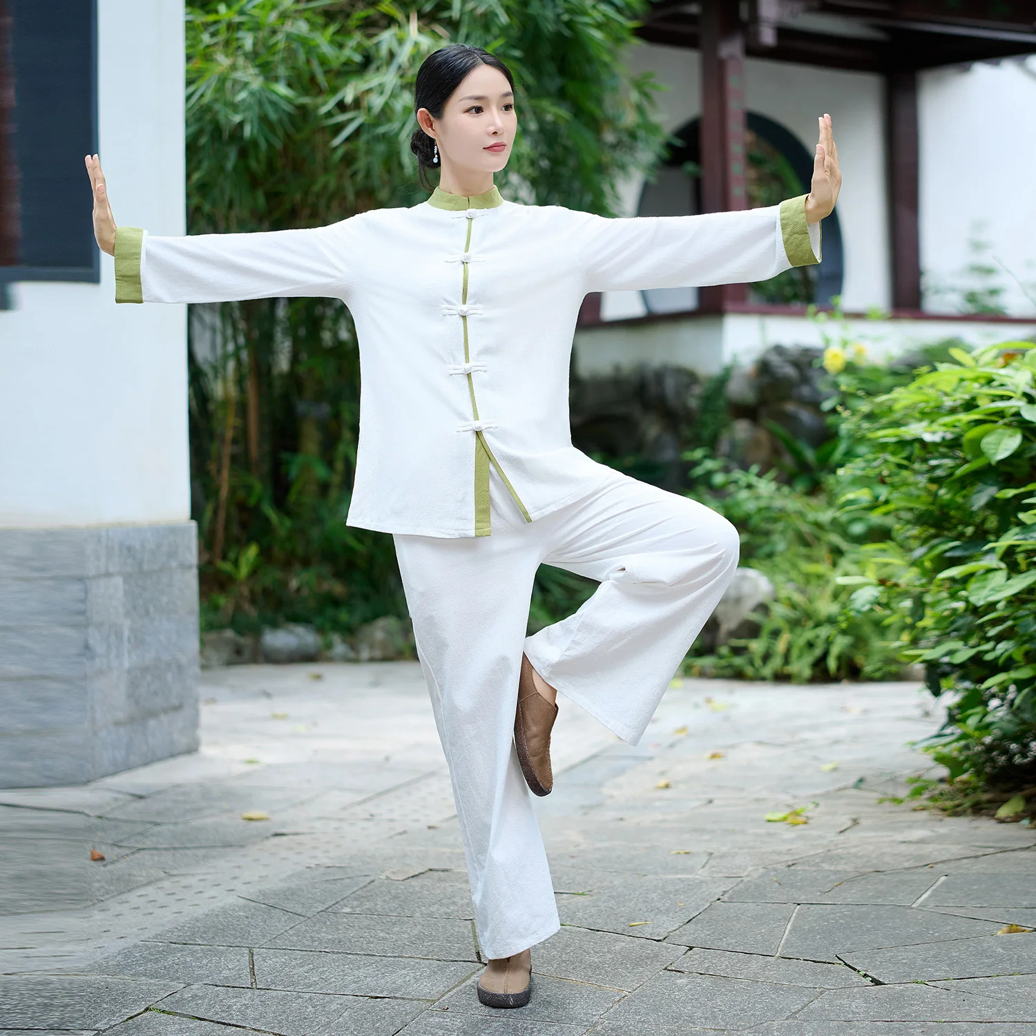 Bawełniano-lniane ubrania do Tai Chi i jogi, długi rękaw, Zazen, medytacja, Baqianjin, dwuczęściowy zestaw, damski strój etniczny, tradycyjny kostium.