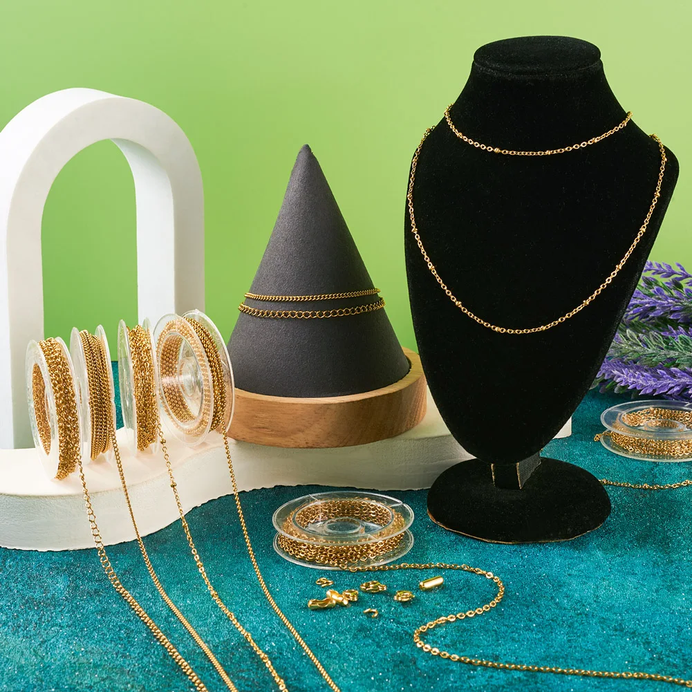 10M DIY Chain Bracelet Necklace Making Kit Including Stainless Steel Cable Curb Ball Chains Lobster Claw Clasps Connectors
