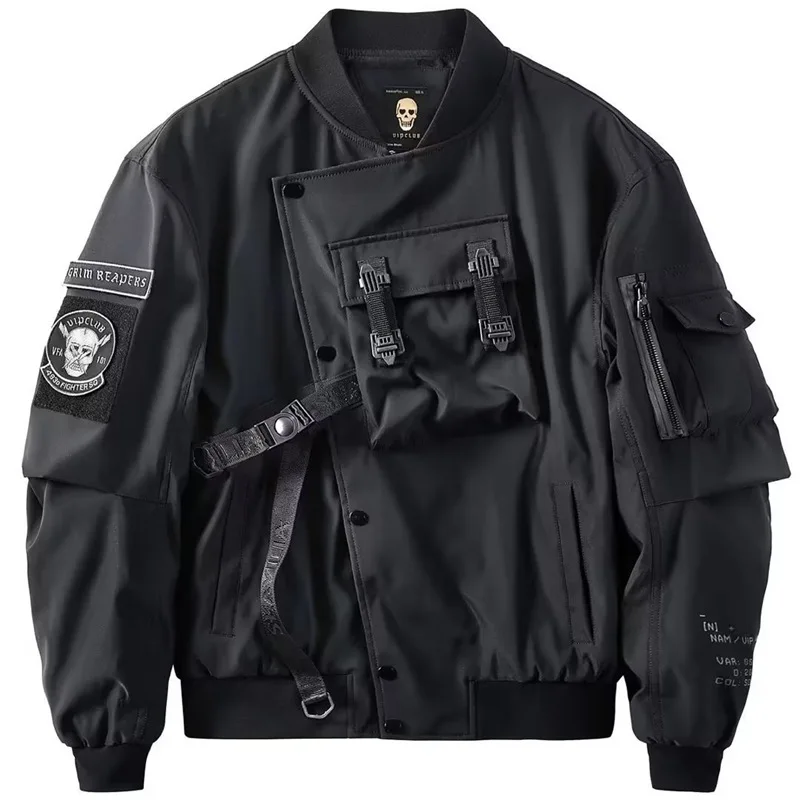 

Korean Spring Autumn New Fashion Men’s Solid Color Casual Trendy Asymmetrical Loose Multi Pocket Jacket Male Clothes Coats Tops