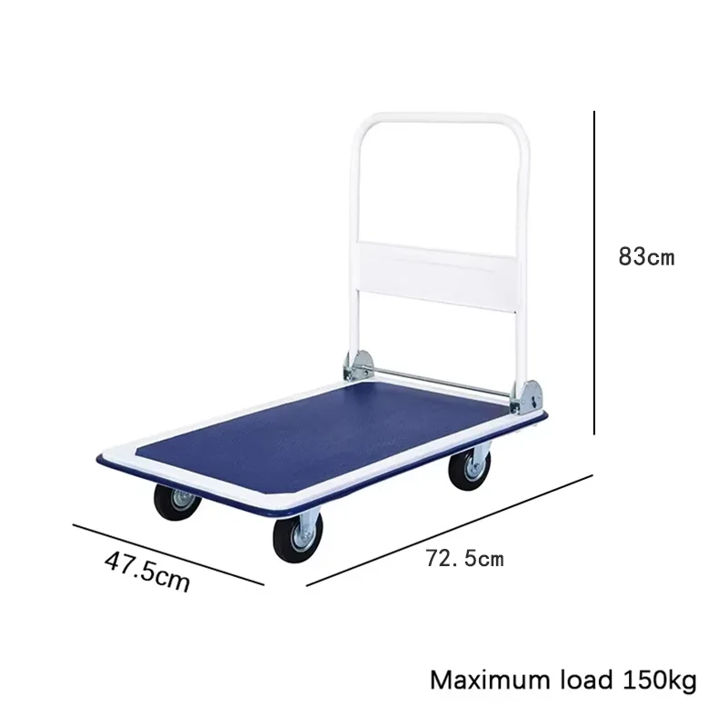 Flatbed Cart Iron Plate Car Collapsible Trolley Pulling Storage Office Household Portable Four-wheel Trailer Lightweight