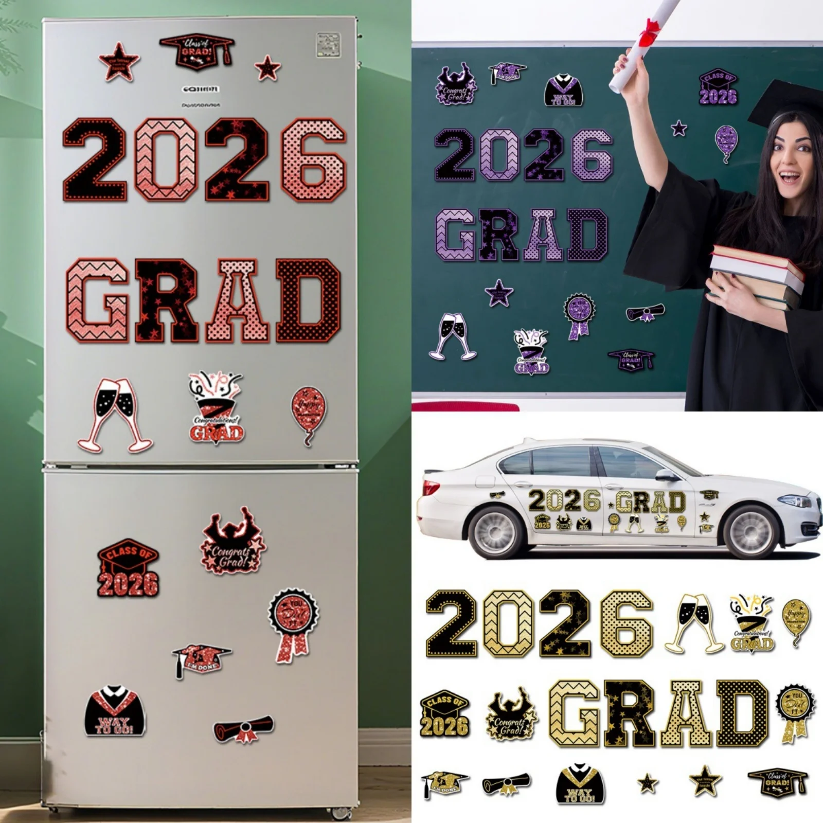 20 Pcs Graduation Car Magnets, Graduation Car Decoration Sticker Congrats Grad Magnet Magnetic, Refrigerator Decal For Grad