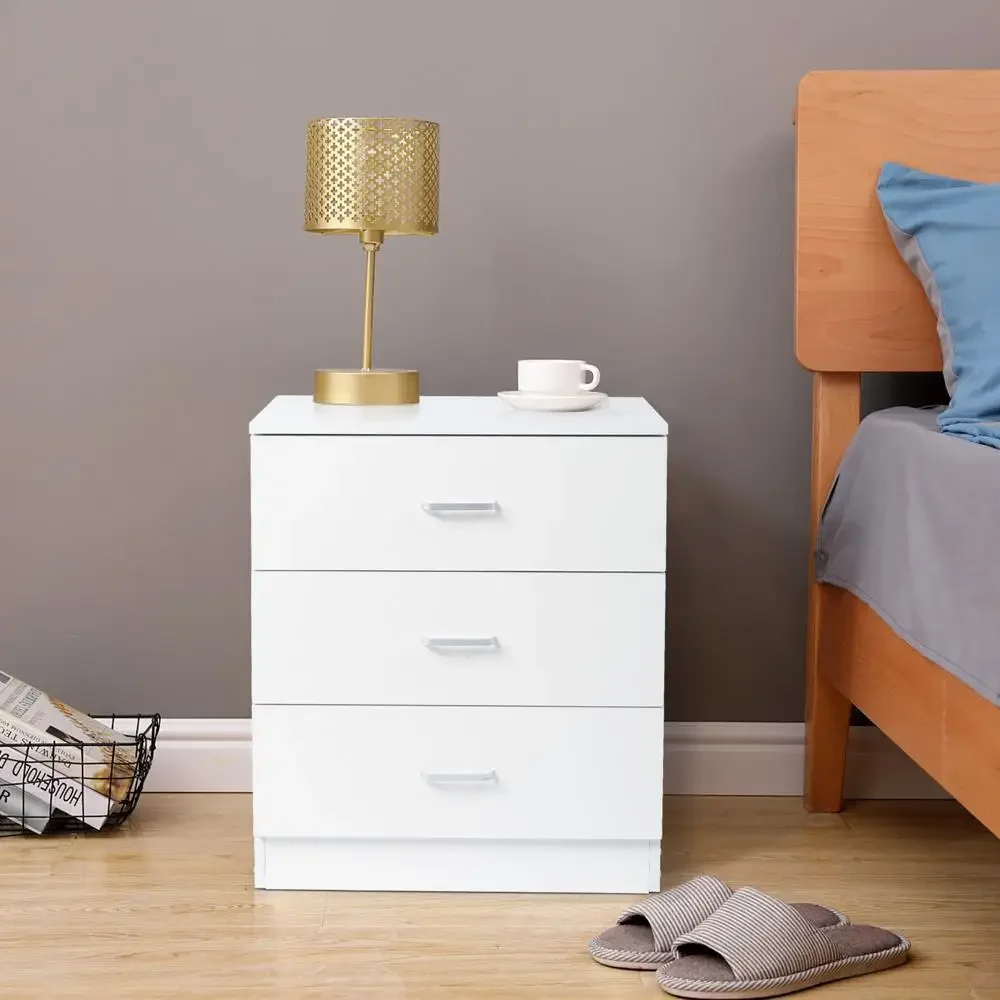 

Nightstand 3 Drawers Storage Bedroom Side Cabinet Bedside Dresser Organizer