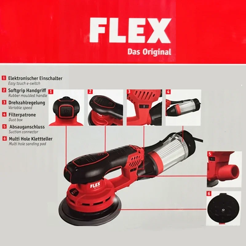 

FLEX Electric Brushless Dry Mill 6 Inch Eccentric 3/5 Sandpaper Machine Industrial Dust Collection Dust Free Grinding 150MM