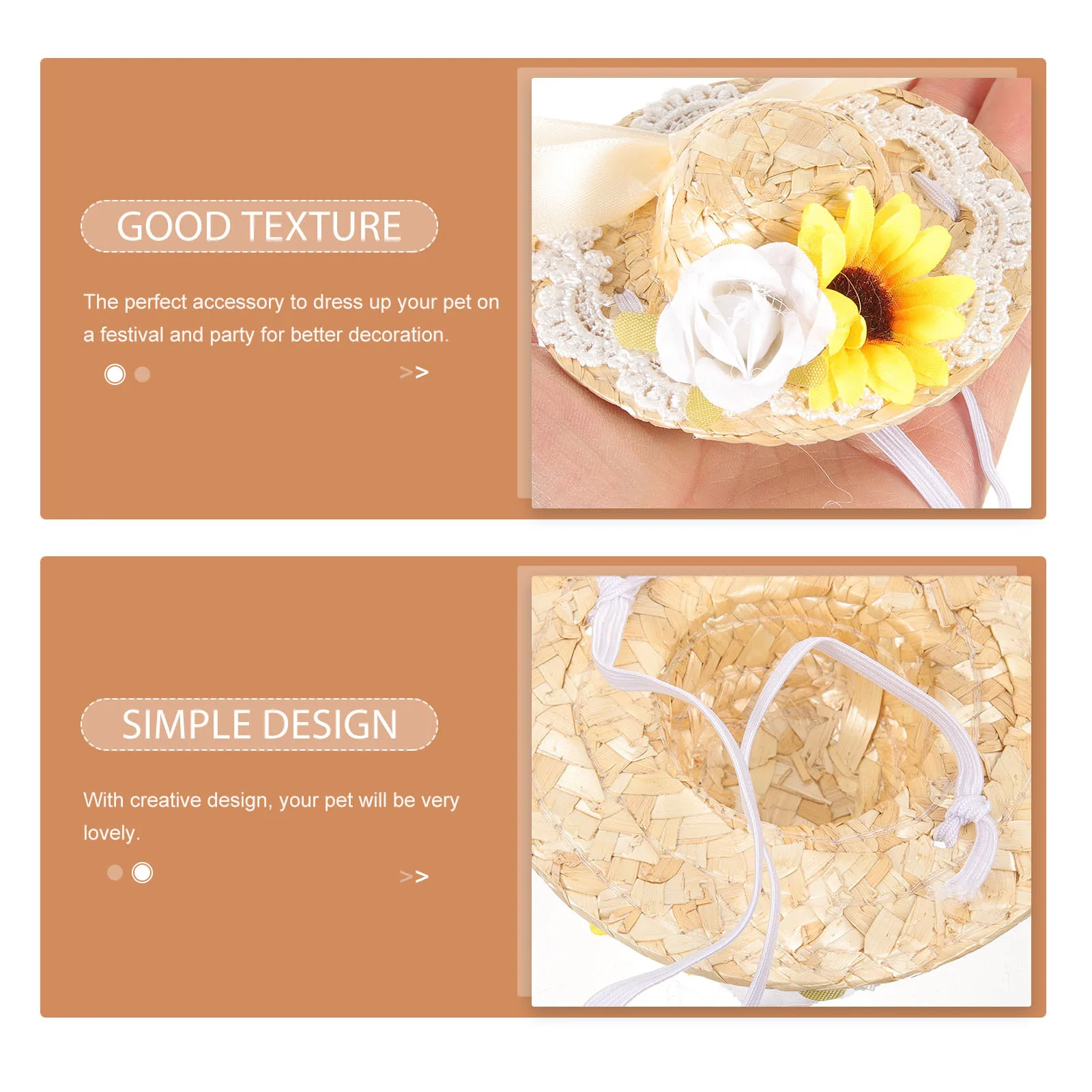 

Pet Hat Dog Straw Hat Bowknot Flower Xs Summer Headgear Cosplay Accessory Decorative Pet Dress Up Headdress Photo Prop