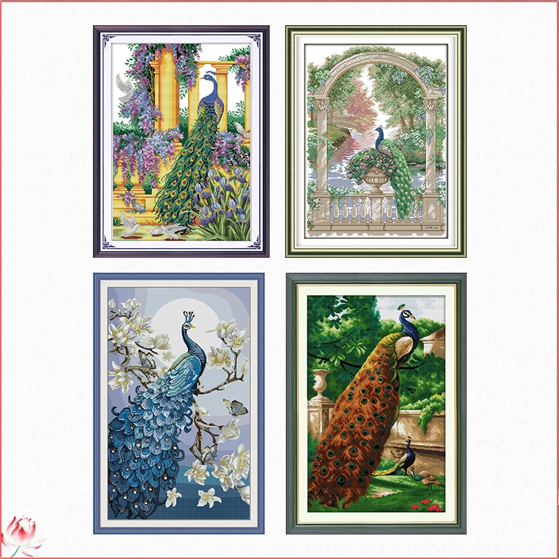 Joy Sunday Cross Stitch Kits Peacock Series Patterns DMC 11CT 14CT Cross Stitch Stamped Kit Embroidery DIY Decoration Manual Kit