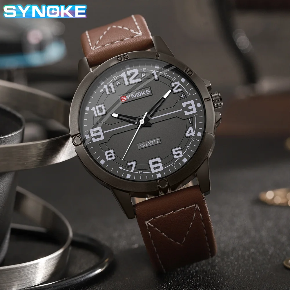 SYNOKE Men Quartz Watch Fashion Sport Business Belt Retro Watch For Men Watch Student Wristwatch Sports Non Mechanical New Style