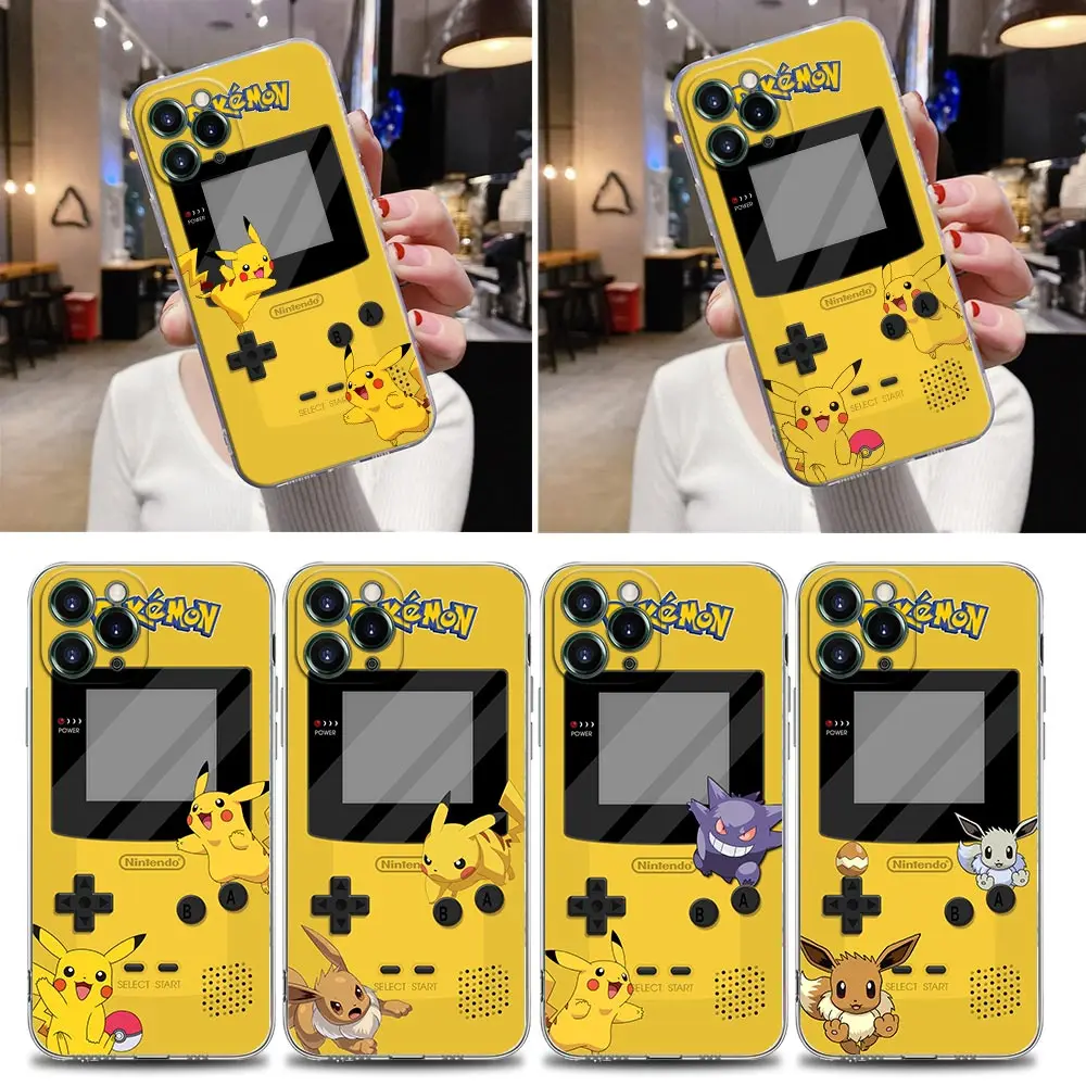 Vintage GAMES-BOY Pikachu Clear Case For iPhone 16 15 14 13 12 11 Pro Max Mini Xs XR X 7 8 Plus Pokemon Soft Cover Silicone Case