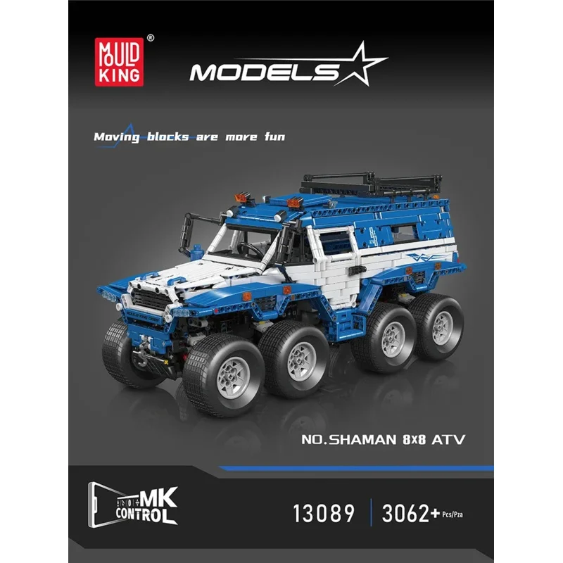 Molde rei 13088 13089 carro técnico brinquedos o rc avtoros shaman 8x8 bloco de construção montagem carro tijolo conjunto crianças presente natal
