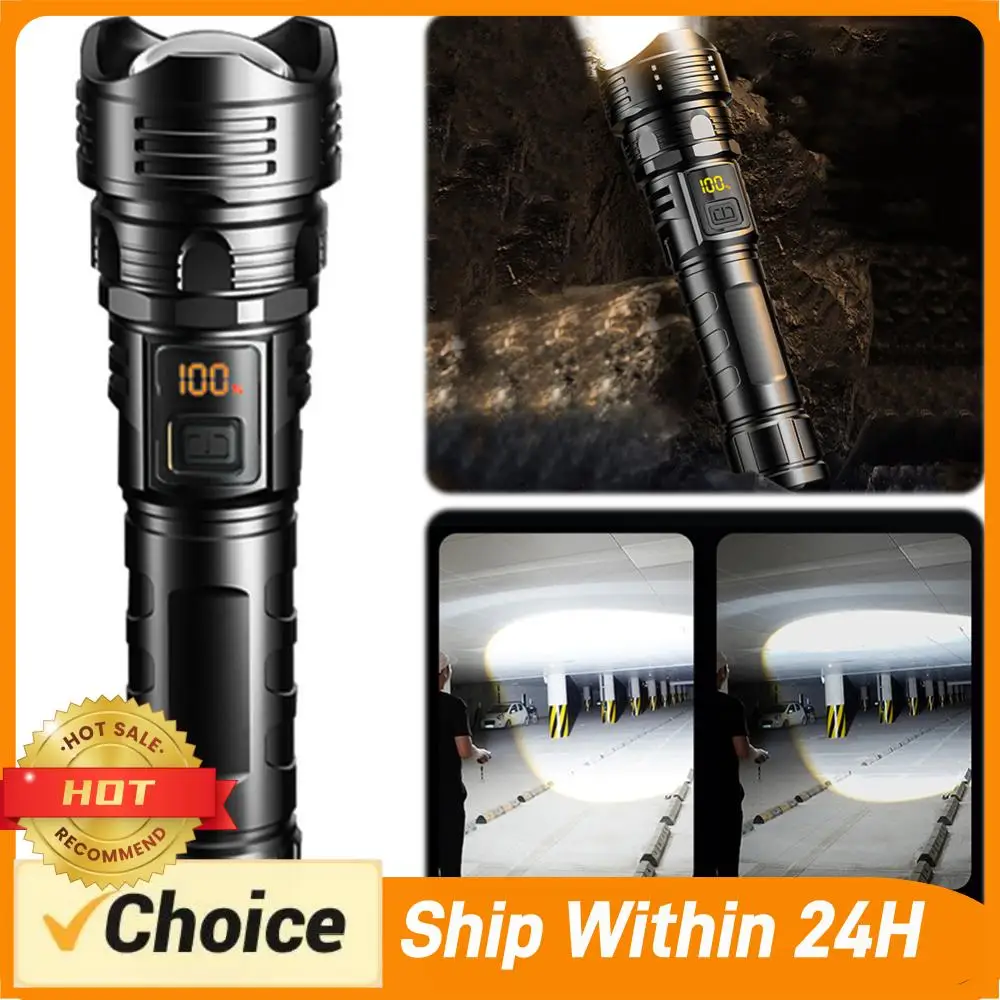 

10W Zoomable Flashlight USB Charging Handheld LED Flashlight Power Display Super Bright Flashlight Waterproof for Camping Hiking