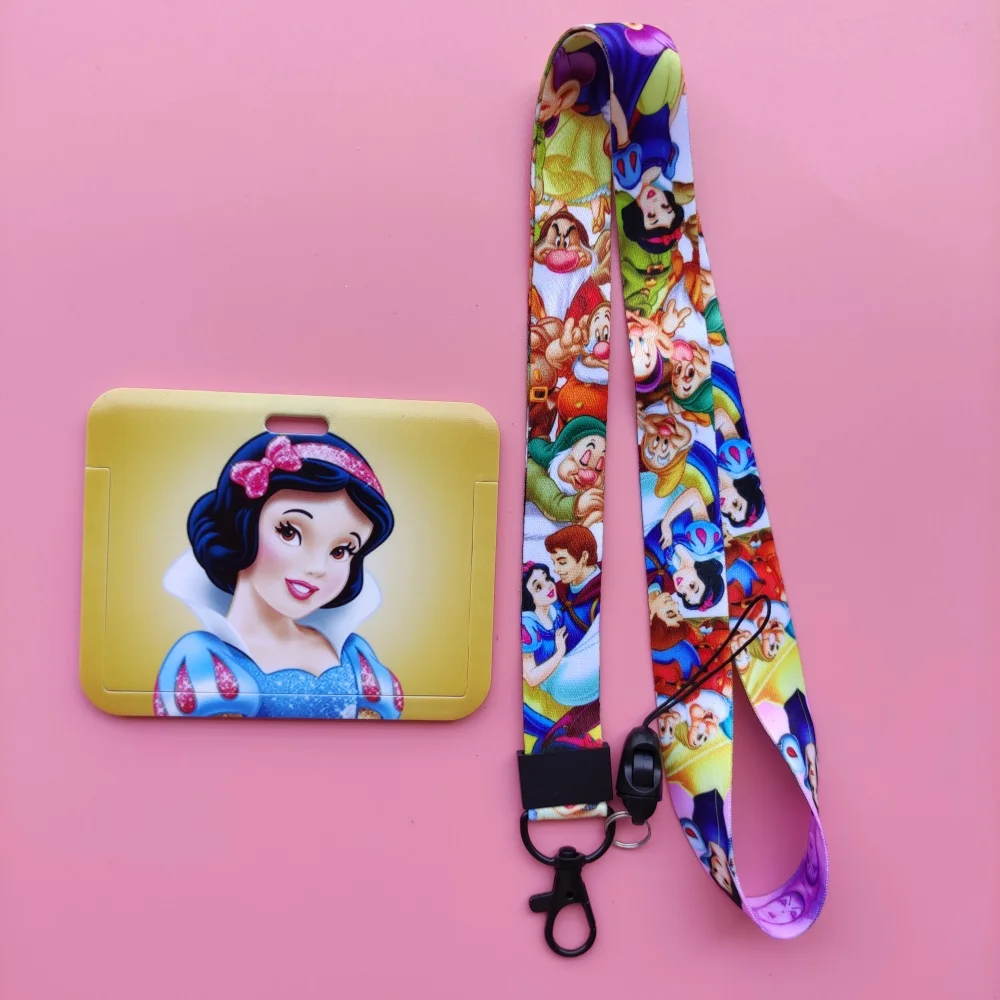 Disney Princess Snow White Card Holders Lanyards Cartoon Women Card Case ID Badge Holder Girl Credit Cardholder Retractable Clip