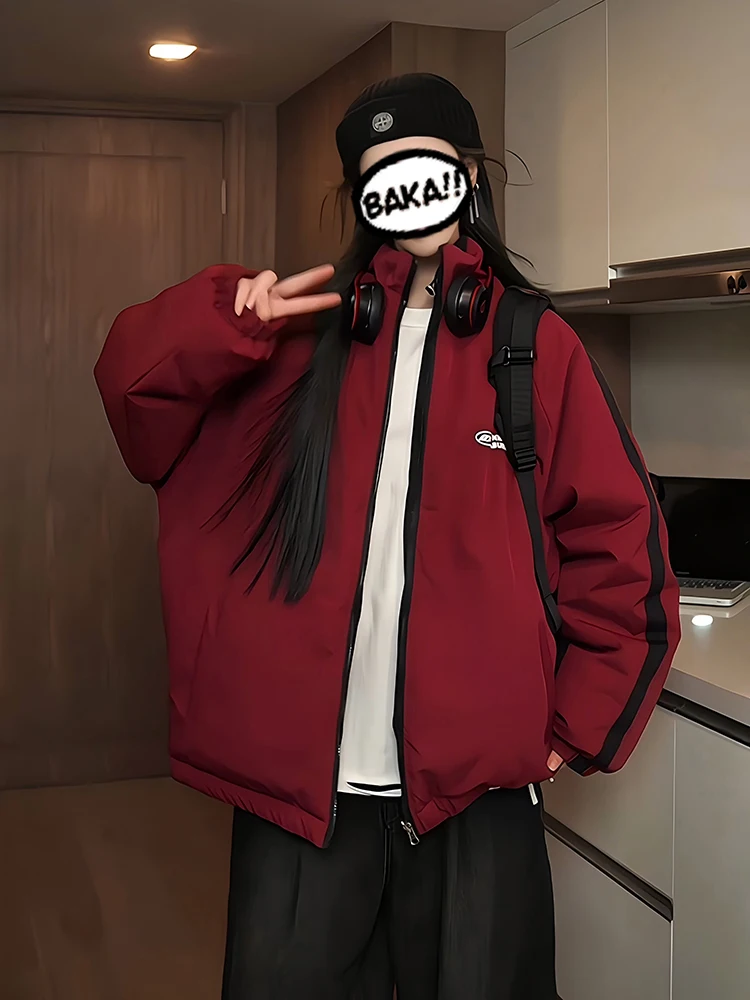 

Красная двусторонняя хлопковая куртка для мужчин, зимняя теплая пуховая куртка-пуховик, рабочая одежда, уличная куртка для молодежи, модная.