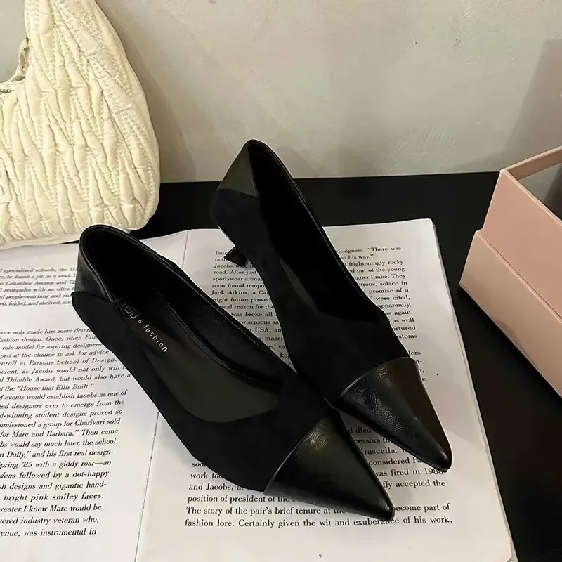 2025 جديد خياطة عالية الكعب المرأة حذا فردي للسيدات أشار مزاجه رقيقة جوفاء المشمش مطابقة الفم الضحلة #3