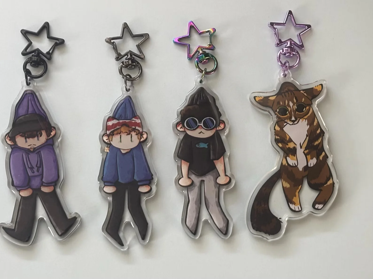 Cute Q Version Boy & Tabby Cat Acrylic Keychain, SBackpack Charm Collection Gift Dream Team Dangling Keychains