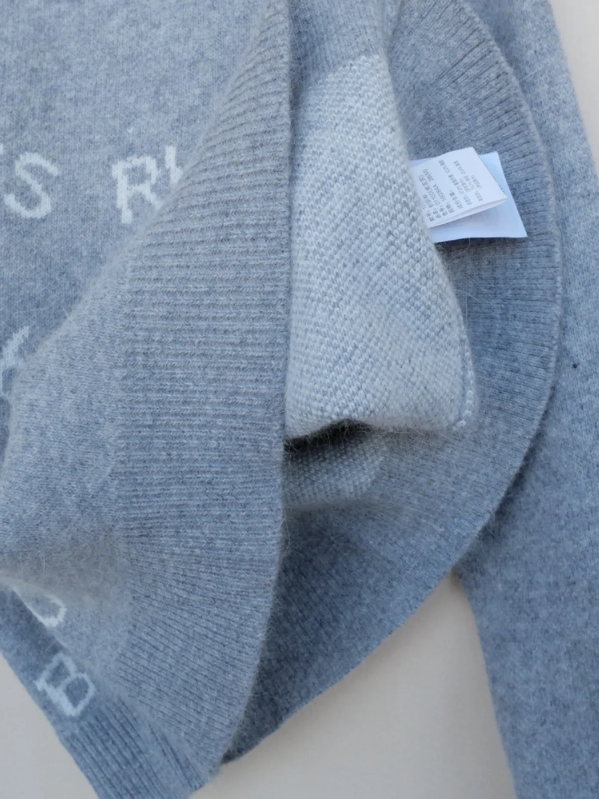 Lace-Up SM Women's Winter Sweater with Rabbit Fur Double-Color Letter Embroidery round Ne Soft Blend Long Sve ort Sle