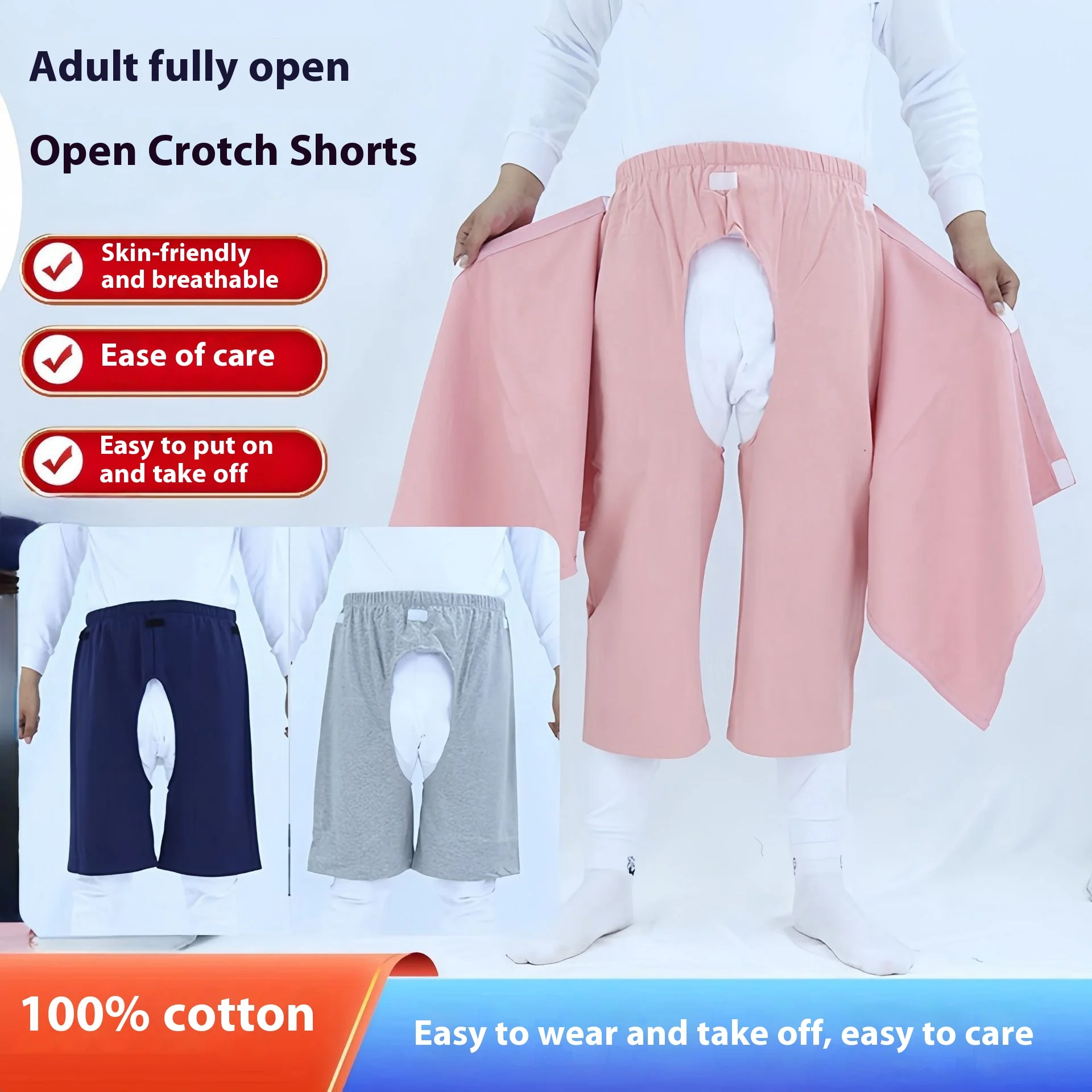 Oude Man Bed Open Kruis Shorts Zomer Dunne Verlamde Patiënt Urine Katoen Verpleegbroek Vrouwen Incontinentie Kleding Pyjama