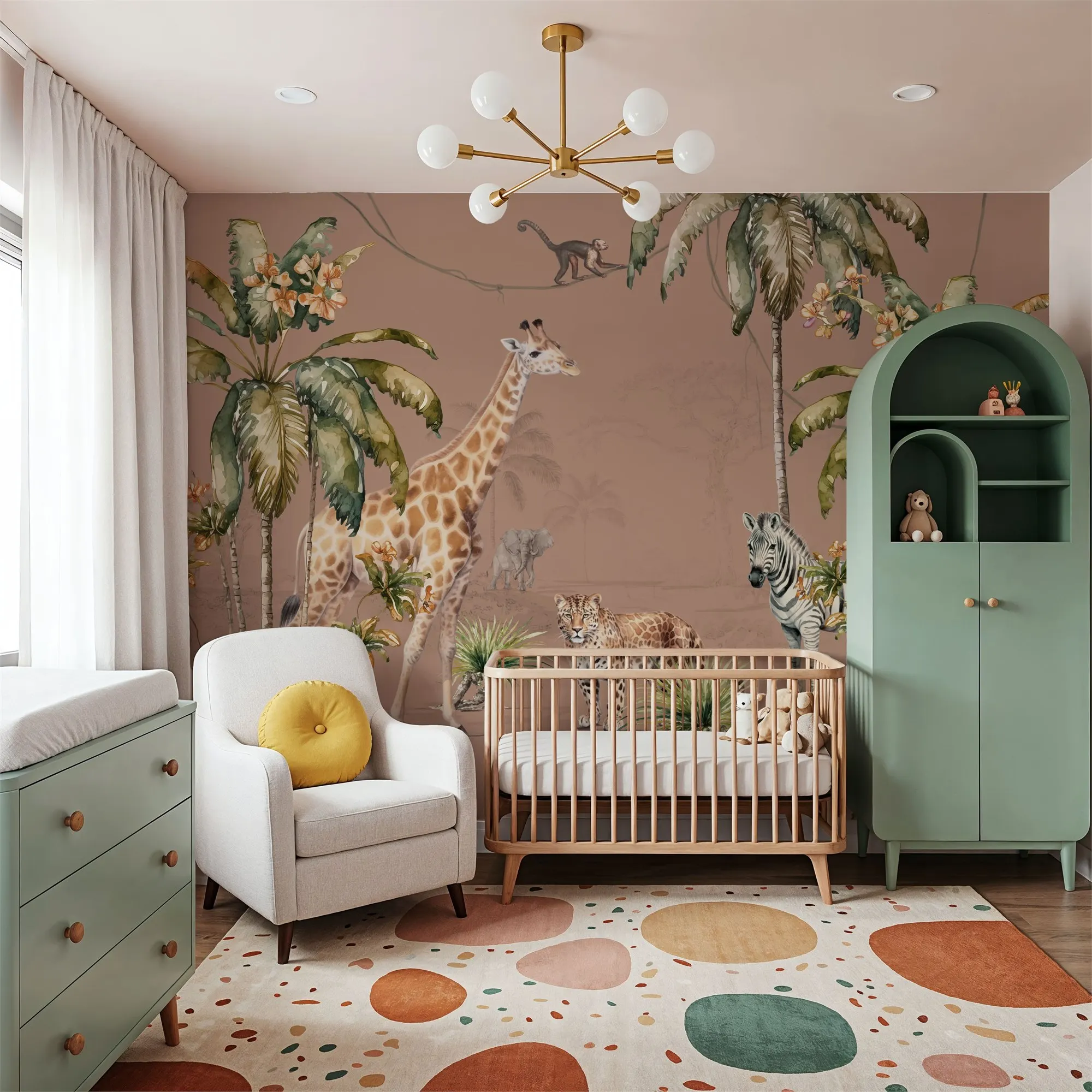 Whimsical Wildlife Blush Custom Wallpaper Wall Mural for Living Room