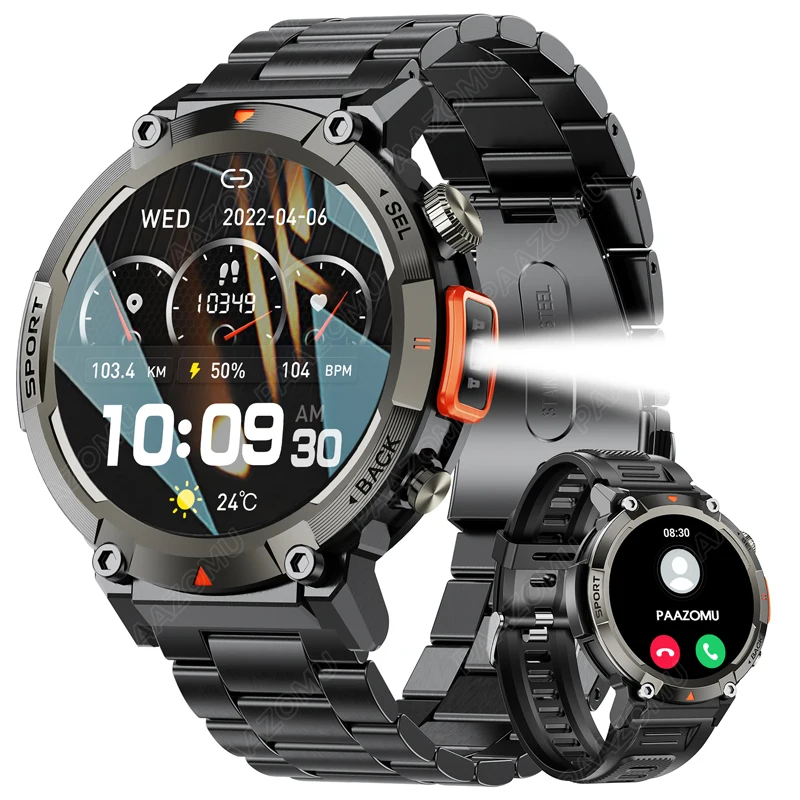 2023New Outdoor Smart Watch Men con torcia Sport Fitness bracciale pressione sanguigna IP67 Smartwatch impermeabile per Android IOS