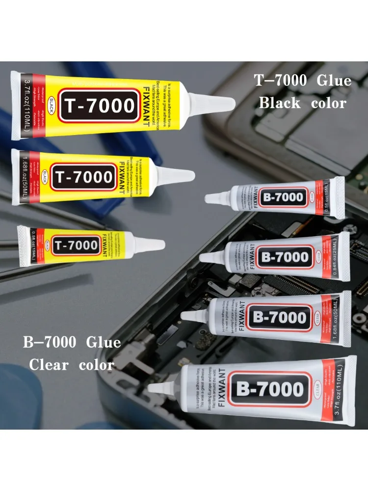 Réparation d'écran de téléphone et colle artisanale pour bijoux - B-7000 T-7000 Adhésif en résine imperméable transparent/noir à séchage rapide (15 ml 50 ml 110 ml)