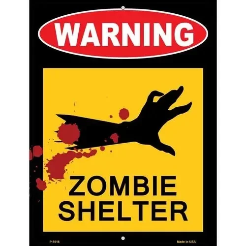 Zombie Shelter Metal Novelty Parking Sign