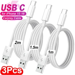 3/1Pcs USB C Mobile Phone Cable Fast Charging USB A To Type C Nylon Braided Cord for Apple Carplay iPhone 16 Pro 15 Pro Max Plus