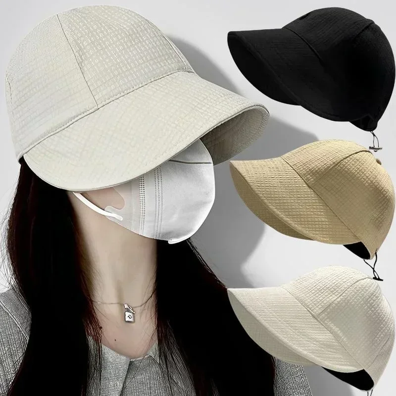 Women Fashion Summer Sun Hat Foldable Wide Brim Bucket Adjustable Outdoor Beach Panama Caps Ponytail Fisherman Cap Accessories