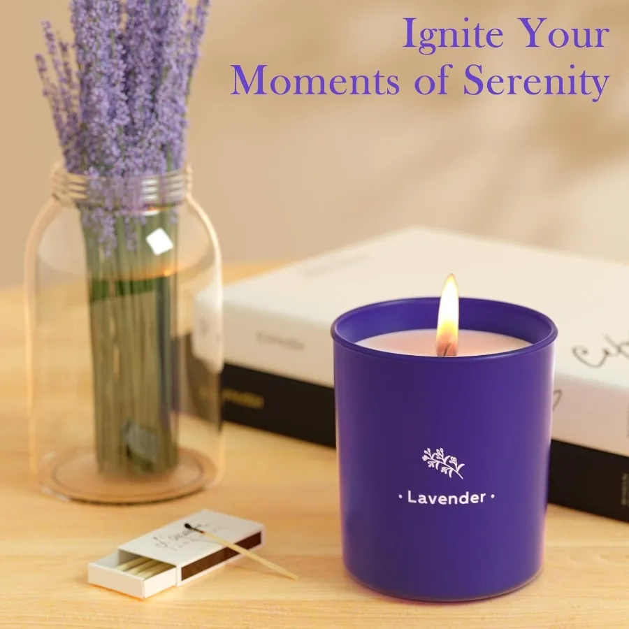 Lavender Scented Candles for Home Ambiance 8 oz Purple Jar Soy Wax Candles with 45Hour LongLasting Burn Perfect Gift for Women